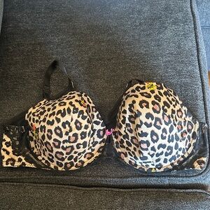 Betsey Johnson Leopard Print Padded Bra in Beige and Black